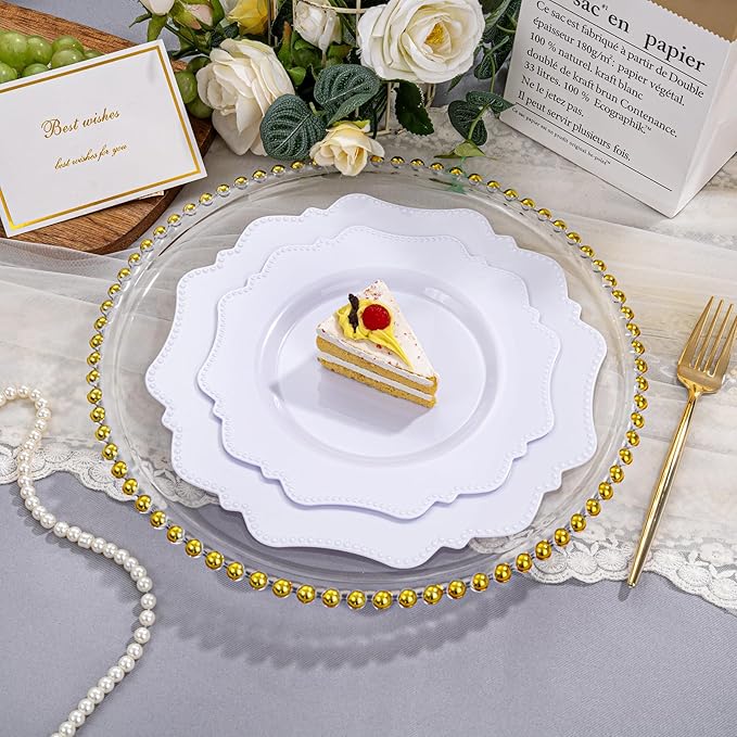 COLOSUS 60pcs 7.5 Inch White Plastic Dessert Plates,Premium Plastic Salad Plates,Heavy Duty Disposable Appetizer Plates for Thanksgiving Wedding and Everyday Use