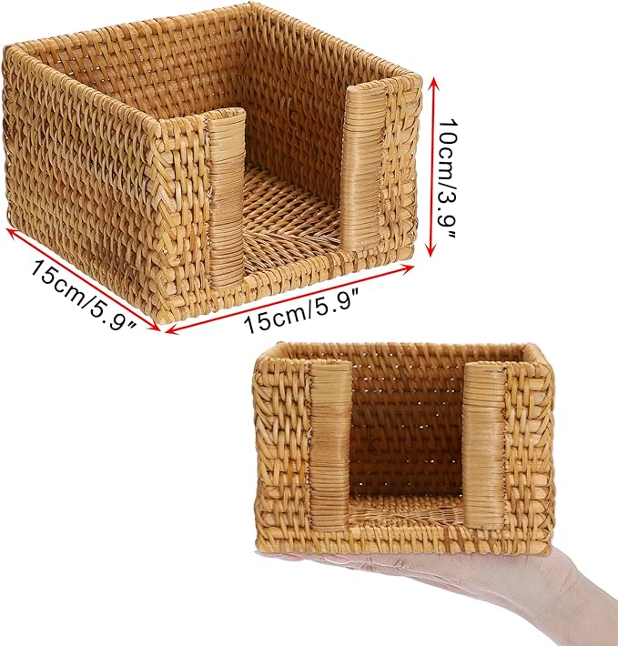 Sumnacon Napkin Holder,Square Rattan Napkin Holder Table Wicker Countertop,Cocktail Napkin Holders for Kitchen Dining Table Counter Natural Napkin Basket for Picnic Wedding Party