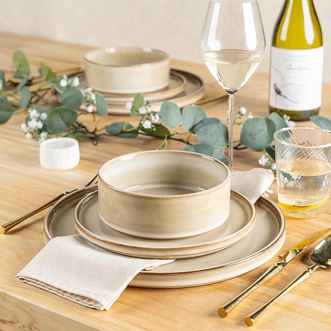 AmorArc Ceramic Dinnerware Sets, Handmade Reactive Glaze Stoneware Plates and Bowls Sets,Highly Chip and Crack Resistant | Dishwasher & Microwave Safe Dishes Set, Service for 6 (18pc)