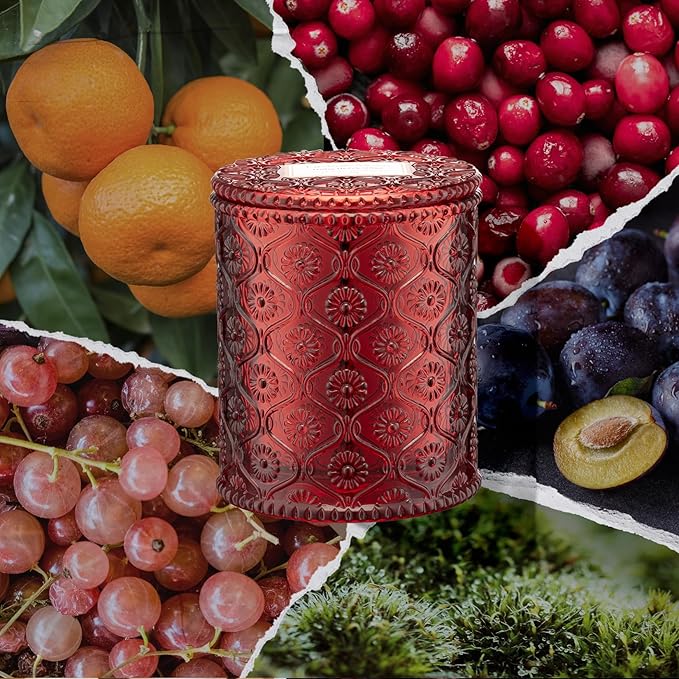 LA JOLIE MUSE Ruby Berry Bliss Scented Candle | Mandarin, Cranberry & Plum | 6 oz Natural Soy Wax Candle | 40 Hours Clean Burn | Valentines Day Gifts for Her | Cozy Home Decor