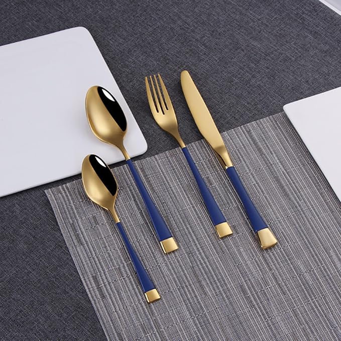 Blue-Gold Silverware ZILNEHZ Flatware Set for 14 Stainless Steel Cutlery Set Elegance Luxury Tableware Set Forks and Spoons Utensil Sets for Home Restaurant Dishwasher Safe