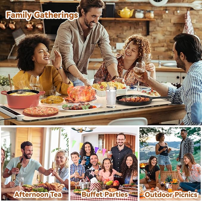 Warming Mat for Food Extra Large: 36"X16" Adjustable Silicone Food Warming Mat Heating Pad Food Warming Pad for Kitchen Counter Warming Trays for Buffets Party Hot Plates for Countertop Gifts Family
