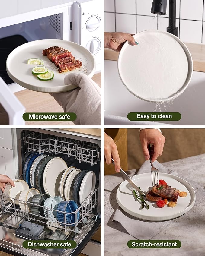 famiware Star Plates and Bowls Sets, Modern Stoneware Dinnerware Sets for 6, 18-Piece Kitchen Dish Set - Chip and Scratch Resistant, Microwave and Dishwasher Safe Tableware, Matte White