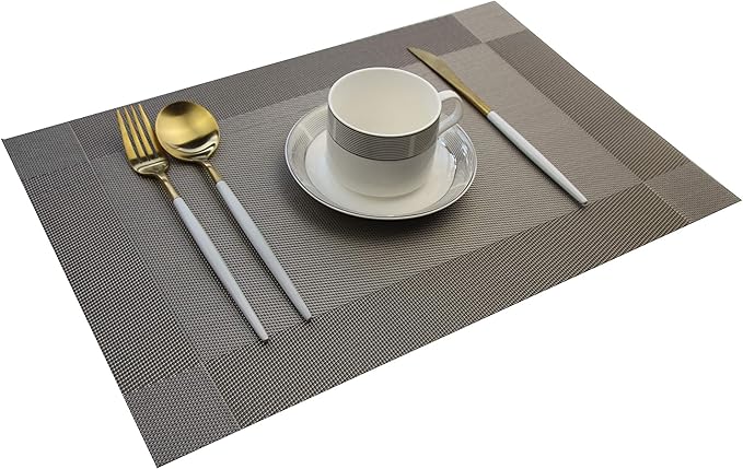 Placemats Washable Easy to Clean Woven Vinyl Placemats for Kitchen Table Heat-resistand Table placemats Mats 12x18 inches Set of 6 (Grey)