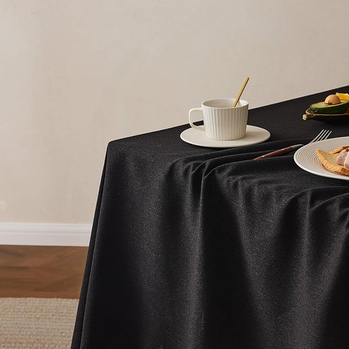 Linen Tablecloth with Tassels, Farmhouse Style Black Tablecloth, Water Resistant Burlap Tablecloths for Square Table, 52x52 Inch Black