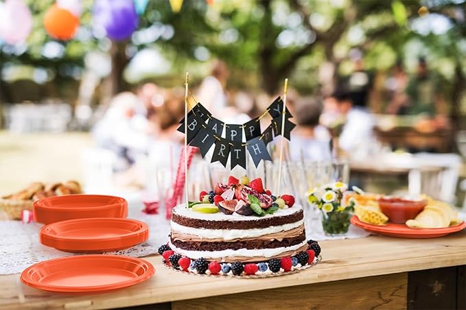 Orange Plastic Plates For Party 10" Orange Disposable Plates Heavy Duty 100 Pcs Plastic Dinnerware Sets Heavy Duty 350 GSM Disposable Dinnerware Set