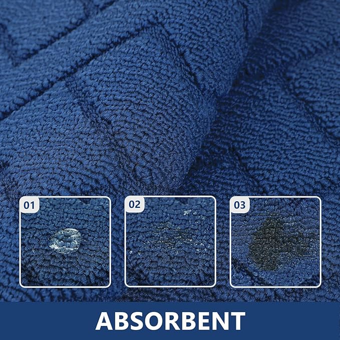 hicorfe Kitchen Rugs and Mats Sets,2 Pieces Super Absorbent Polypropylene Non-Slip Rug,Soft Comfort Floor Mat,Washable for Kitchen,Hallway,Office,Sink,Laundry(20" x 32"+20" x 48",Navy Blue)