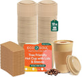 ECO SOUL 100 Pack 12 oz Disposable Coffee Cups with Lids & Sleeves Eco-Friendly, Biodegradable, Compostable, Leak-free & Sturdy To Go Hot Drink Cup for Tea, Chocolate Party Travel Cafe Office & Home