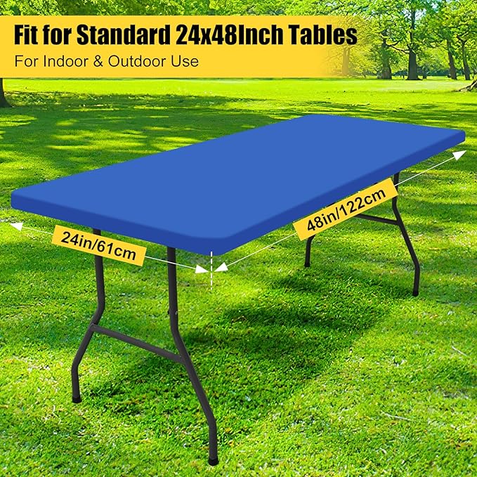 Smiry Rectangle Picnic Table Cloth, Waterproof Elastic Fitted Tablecloths for 4 Foot Tables, Washable Polyester Table Cover for Camping, Indoor and Outdoor (Blue, 24"x48")