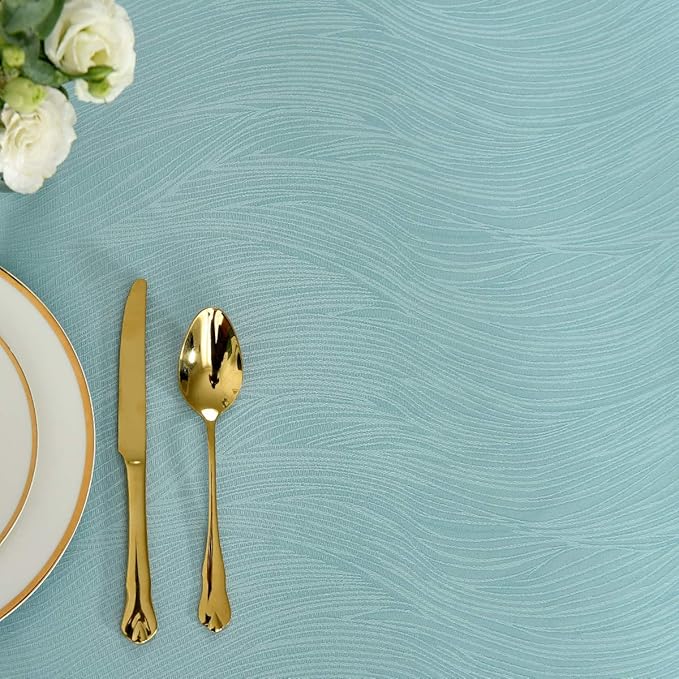 maxmill Jacquard Table Cloth Swirl Design Water Proof Wrinkle Free Spillproof Heavy Weight Soft Tablecloth Decorative Fabric Table Cover for Outdoor and Indoor Rectangular 60 x 104 Inch Turquoise