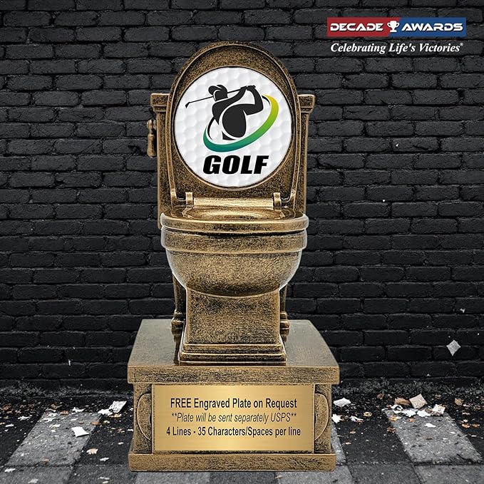 Decade Awards Action Pedestal Gold Toilet Bowl Trophy with Optional Inserts - Custom Engraved Plate On Request (7 Inch Tall)