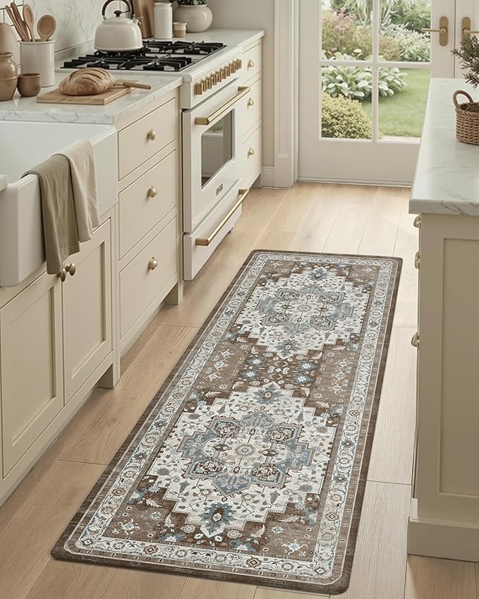 Color&Geometry Anti Fatigue Kitchen Mats for Floor 24x59, Vintage Decor, Easy Clean, Waterproof & Oil Proof, 0.4" Thick Cushioned, Non-Slip Kitchen Runner Rug for Sink, Laundry, Office, Brown