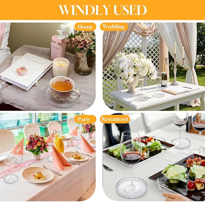 Remerry 6 Pcs Clear Crystal Coaster Set with Holder Glass Coasters for Drinks 4 Inch Drinks Crystal Round Cup Coasters Coffee Table Decor for Office Kitchen Bar Restaurant Patio (Transparent)