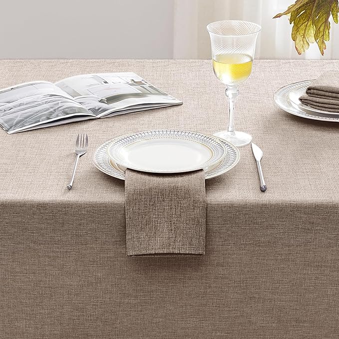 Softalker Large Tablecloths Rectangular 60x104 inch Faux Linen Table Cloth Outdoor Waterproof Stain and Wrinkle Resistant Table Cover for 6/8 Foot Rectangle Dining Table for Party Graduation, Brown