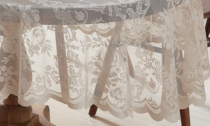 Warm Home Designs 120 Inch Round Tablecloth with English Rose Design. Use as Circle, Rustic, Elegant Lace Table Cloth. Linen Gold Table Cloth for 10-12 Guests. LTC Linen 120