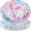 50Pcs Mermaid Birthday Oval Paper Plates 10" x 12" Large Disposable Heavy Duty Iridescence Paper Platters Mermaid Themed Dessert Plates for Under the Sea Themed Birthday Party Supplies