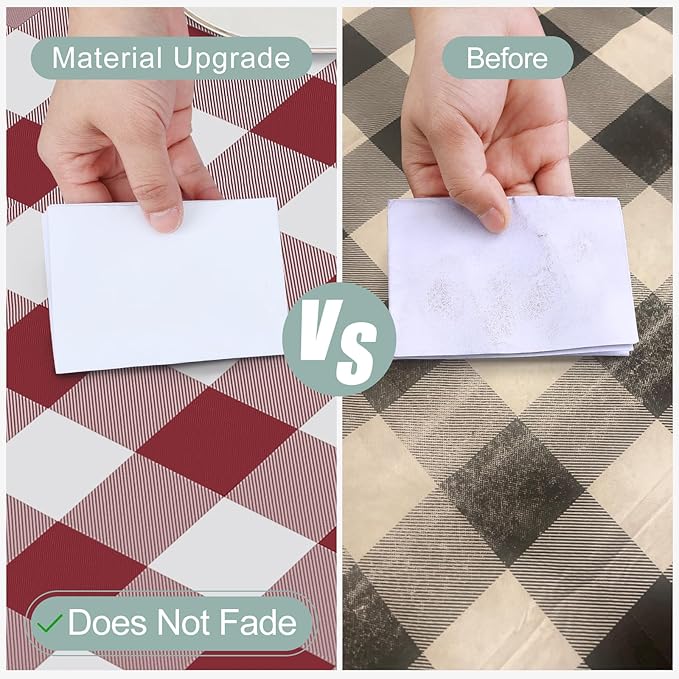 misaya Rectangle Waterproof Vinyl Table Cloth, Buffalo Flannel Backed Tablecloth, Wipeable Plastic Table Cover for Valentine's Day, Dinner, Kitchen, Outdoor (54" x 78", Burgundy and White)