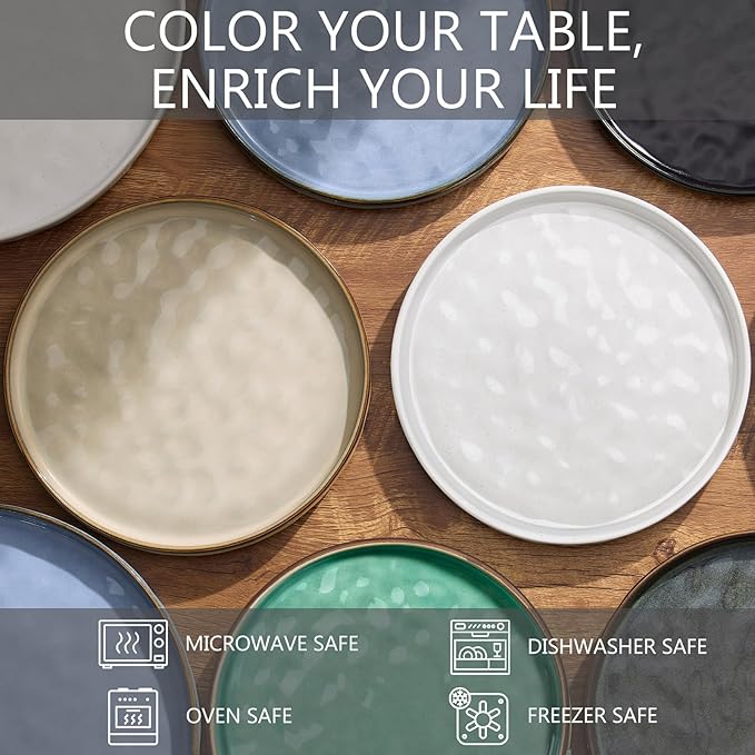 LIANYU Ceramic Dessert Plates Set of 6, 10.2 Inch Kitchen Dinner Plates Set, Porcelain Serving Dishes for Cake, Bread, Salad, Snack and Steak, Microwave, Oven and Dishwasher Safe, Ink Green