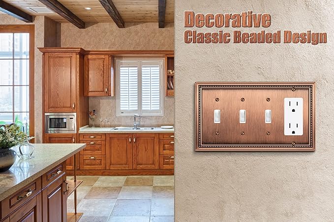 Henne Bery Sunken Pearls Heavy Duty Decorative Wall Plate Switch Plate Outlet Cover (Triple Toggle/Single Decorator, Antique Copper)