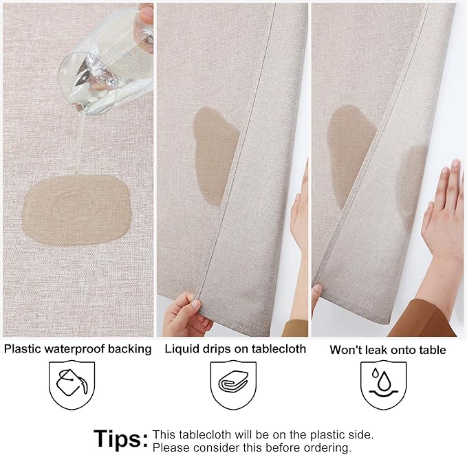 Smiry Round Faux Linen Table Cloth, Waterproof Burlap Fabric Tablecloth, Washable Decorative Farmhouse Table Covers for Kitchen, Dining, Parties, 60x60, Tan