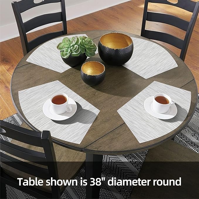 SHACOS Round Table Placemats Set of 7 Wedge Shaped Place Mat with Round Centerpiece Mat Heat Resistant Table Mats Washable (7, Gray White)