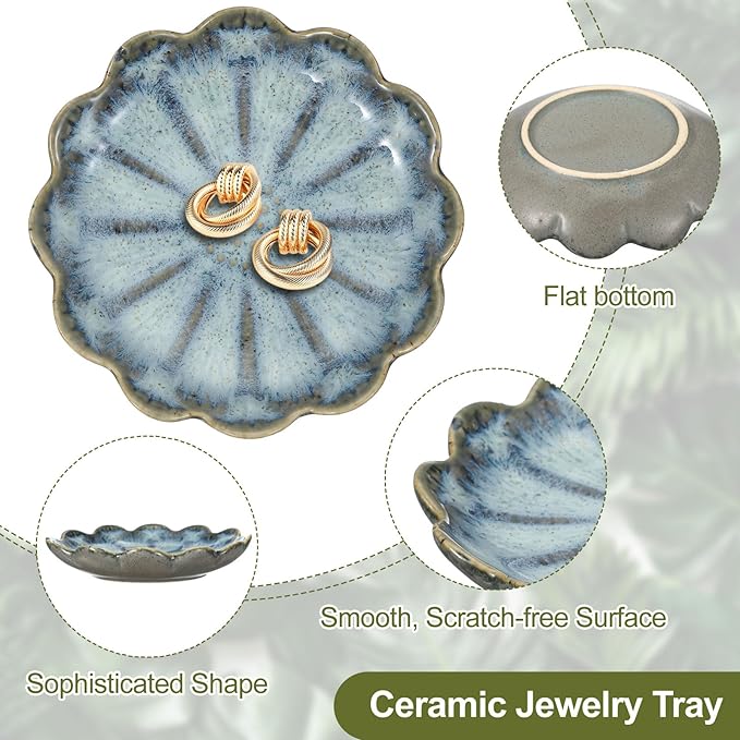 uxcell 1Pcs Ceramics Jewelry Plate, Sunflower Shape Key Holder Bowl for Entryway Table Decor Small Ring Tray Dish Gift for Women Girlfriend, Cold Ash