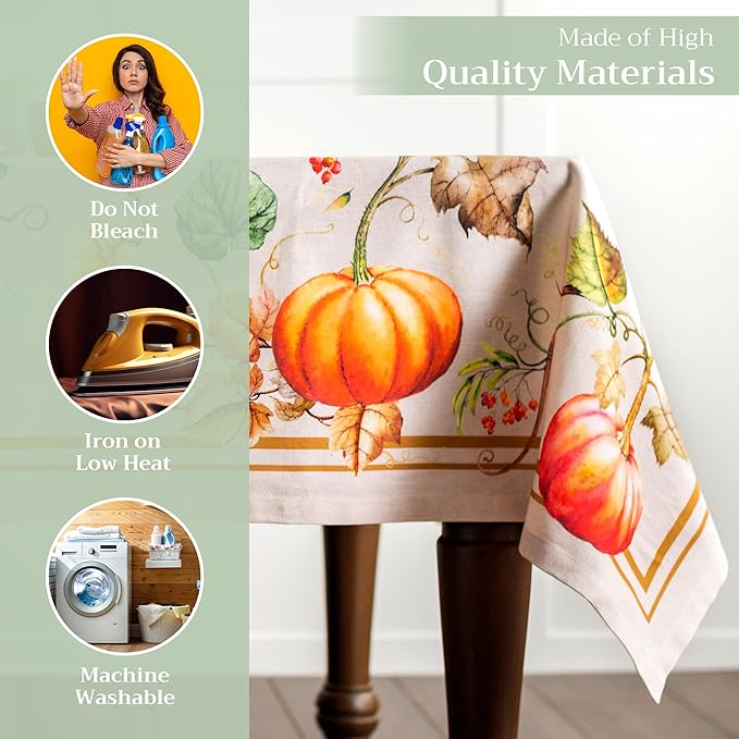 Maison d' Hermine Table Cloth Rectangle Table 100% Cotton 54 x 72 Inches Fall Tablecloth Reusable Everyday Use for Thanksgiving Christmas Decorations Dining Farmhouse Party (Potiron)
