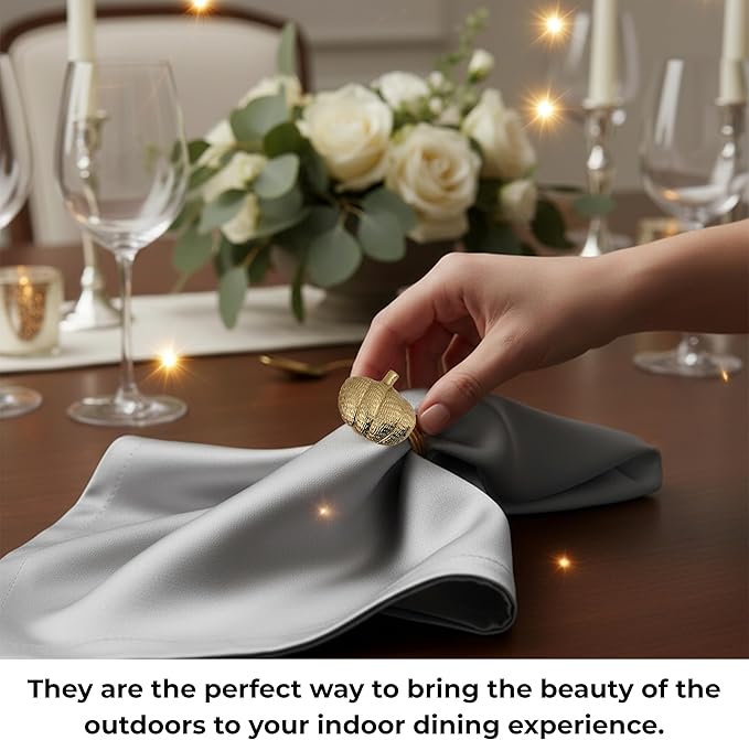 CLEENTABLE Napkin Rings Set of 12, Metal Napkin Holder Cuffs for Dinner Table Décor, Thanksgiving Pumpkin Farmhouse Modern Serviette Rings for Christmas, Weddings, Receptions, (Antique Gold)