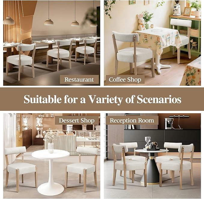 Modern Dining Chairs Set of 2 – Mid-Century Modern Faux Leather Upholstered Kitchen & Dining Room Chairs with Curved Back, Oversized Rounded Seat, Sturdy Wood Frame, Beige