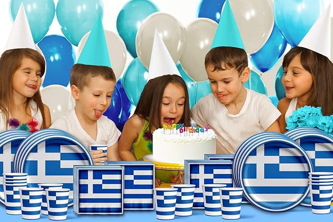 Greek Flag Greece Birthday Party Supplies Set Plates Napkins Cups Tableware Kit for 16