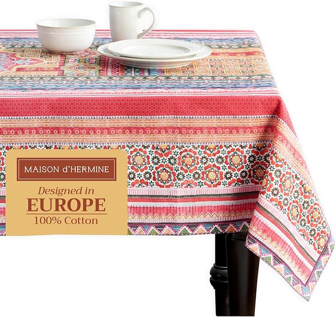 Maison d' Hermine Table Cloth Square Table 100% Cotton 54 x 54 Inches Fall Tablecloth Reusable Everyday Use for Thanksgiving Christmas Decorations Dining Farmhouse Party (Ispahan)