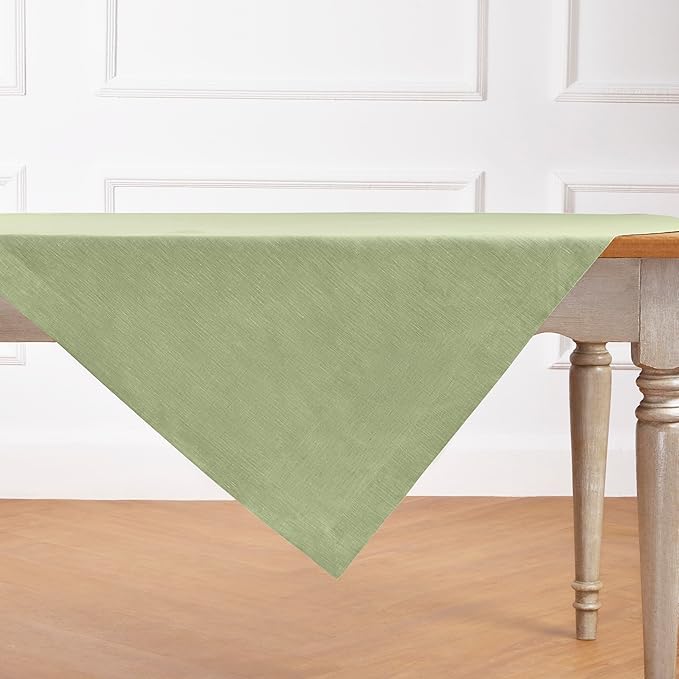 Solino Home Linen Cloth Tablecloth 52 x 52 Inch - 100% Pure Linen Chambray Olive Square Tablecloth - Athena, Machine Washable Table Throw for Spring, St Patricks Day