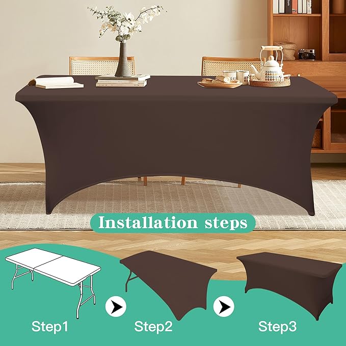 2Pack 8FT Table Cloth for Rectangular Fitted Events Stretch Coffee Table Covers Washable Spandex Tablecloth Protector for Party, Wedding, Cocktail, Banquet, Festival