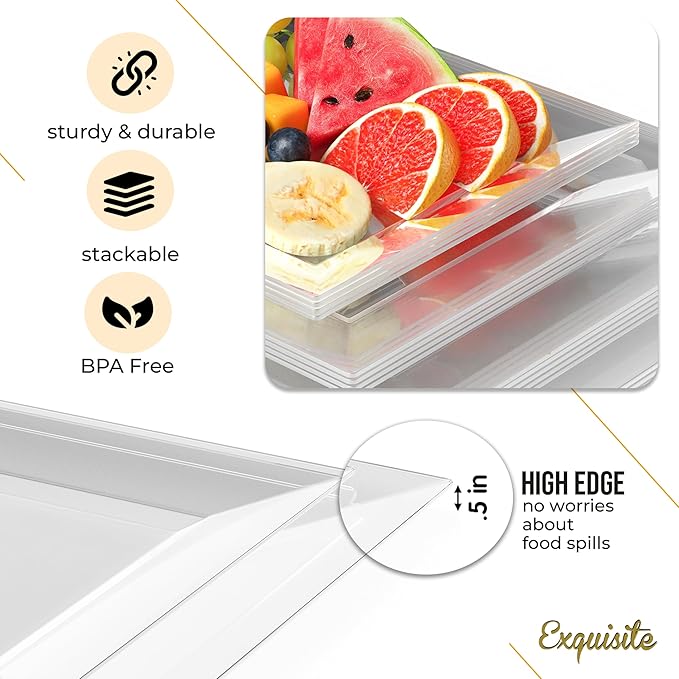 Exquisite Plastic Serving Trays For Party - 40 Pcs 9.5 Inch Clear Serving Platters, Plastic Trays For Food, Clear Tray, Food Tray Disposable Platters For Parties, Catering & Buffet