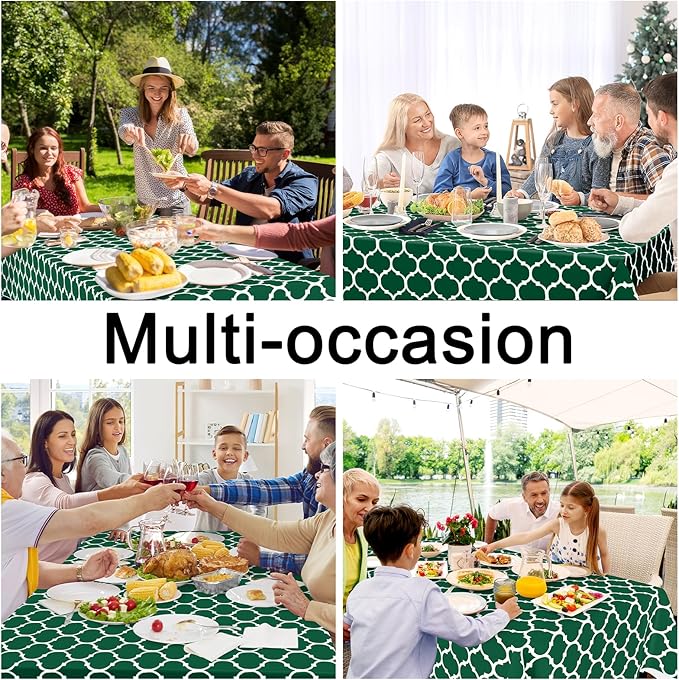 Smiry Rectangle Table Cloth, Waterproof Vinyl Tablecloth with Flannel Backing for Rectangle Tables, Wipeable Spillproof Plastic Tablecloths for Dining, Indoor and Outdoor (60"x102", Emerald Green)