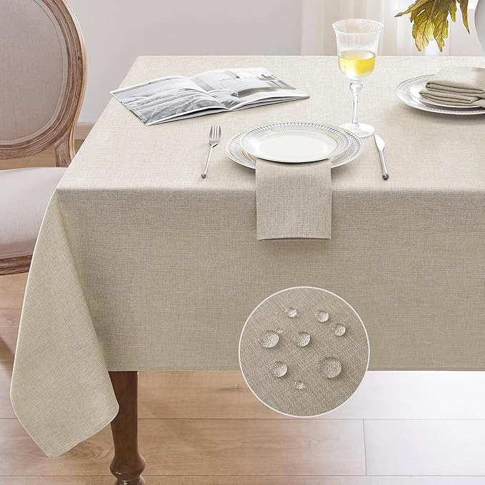 Softalker Large Beige Tablecloths Rectangular 144 x 60 inch Linen Textured Table Cloth Outdoor Waterproof, Stain and Wrinkle Resistant, Table Cloths for 6/8/10 Foot Rectangle Tables Decor for Spring