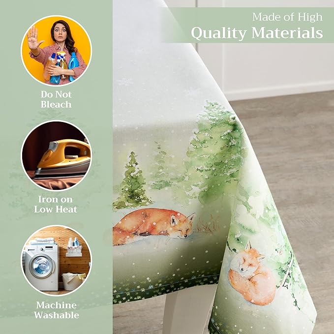 Maison d' Hermine Table Cloth Rectangle Table 100% Cotton 60 x 90 Inches Fall Tablecloth Reusable Everyday Use for Thanksgiving Christmas Decorations Dining Farmhouse Party (Winter Mornings)