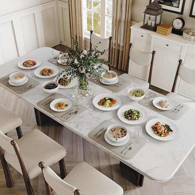 Yoshy 12-Piece White Bone China Dinnerware with Lightweight Durable Chip Resistant Design Service for 4 (18 Piece - Service for 6, Interlace)