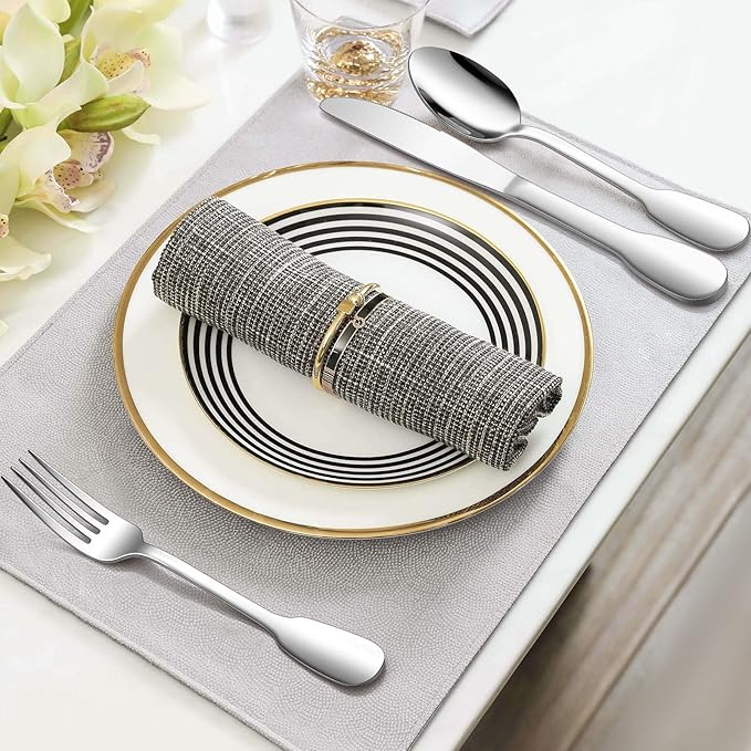 18/10 Silverware Set, E-far 20-Piece Stainless Steel Flatware Cutlery Set Service for 4, Metal Tableware Eating Utensil Sets for Home/Restaurant/Wedding, Elegant & Classic Style - Dishwasher Safe