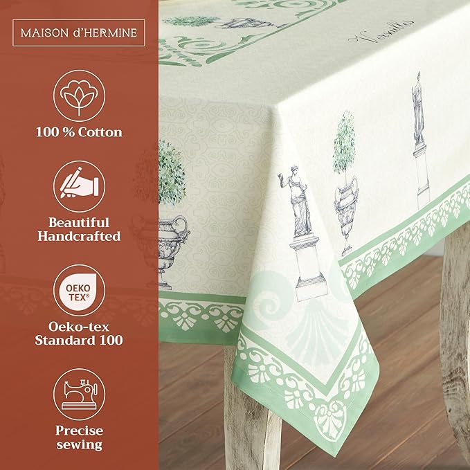 Maison d' Hermine Table Cloth Rectangle Table 100% Cotton 54 x 72 Inches Tablecloth Reusable Decorative for Dining Room, Farmhouse, Home, Party, Festive & Wedding Spring Summer - Jardin Du Roy