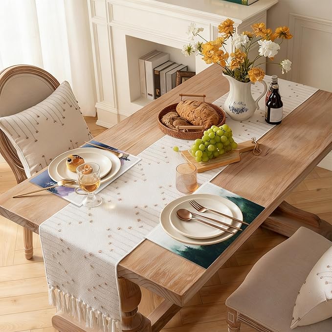 Misty Forest Placemats Set of 6, Rustic Mountain Linen Washable for Christmas, Thanksgiving, Party, and Daily Dining, Decorative Table Mats for 4-6 Person Table