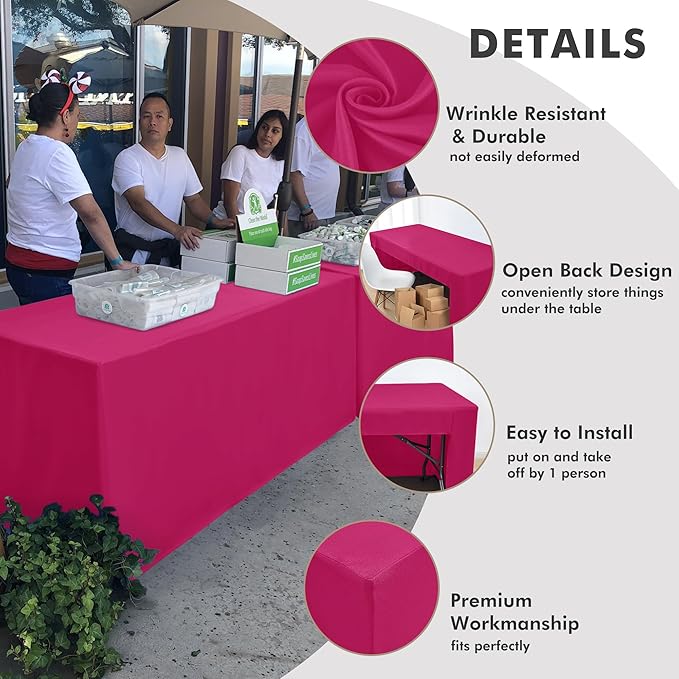 Nasitos 2 Pack Fuchsia Fitted Tablecloth Rectangular for 6 Foot Tables Trade Show-Open Back Tablecloth Washable and Wrinkle Resistant Fabric Table Cloth for Weddings, Parties, Buffet, Baby Shower
