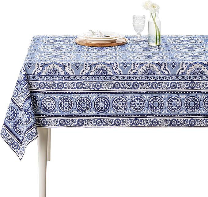 Maison d' Hermine Table Cloth Square Table 100% Cotton 54 x 54 Inches Tablecloth Reusable Decorative for Dining Room Farmhouse Home Valentines Day Decorations Spring Summer - Melodie Bleue