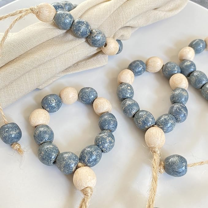 Napkin Rings Set of 6 - Wood Bead Napkin Rings - Rustic Wooden Napkin Holder Ring for Table - Handmade Napkin Ring with Wooden Beads - Napkin Ring with Wood Beads