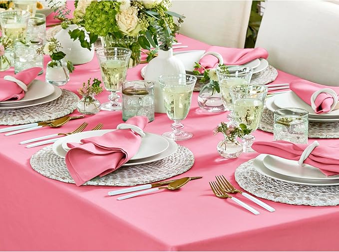 Solino Home Linen Tablecloth for Rectangle Tables 60 x 108 Inch - 100% Pure Linen Pink Carnation Table Cloth - Fete, Machine Washable Cloth Tablecloth for Valentines, Spring, Easter