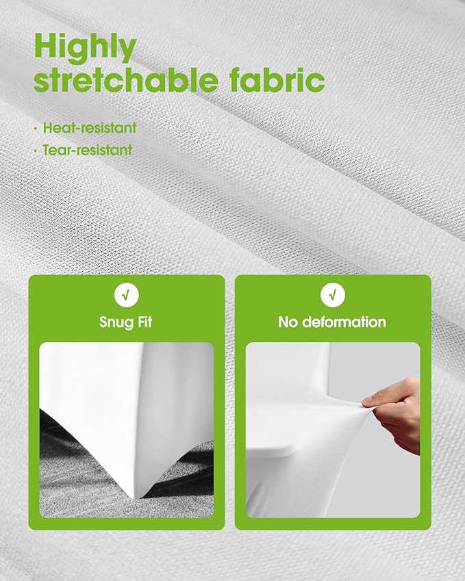 Pureegg Spandex Tablecloth 6ft - 12 Pack, Fitted and Tight Cloth for Rectangle Table, Wrinkle-Free and Stretch Table Cover for Party, Wedding, Banquet and Birthday, White