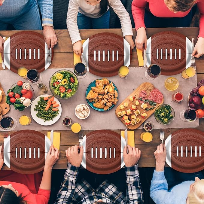 Football Oval Paper Plates 10" x 12",Large Disposable Heavy Duty Paper Plates American Sport Platters Rugby Bowls for Birthday Sports Event Gameday Carnivals Party Supplies,50 Guests