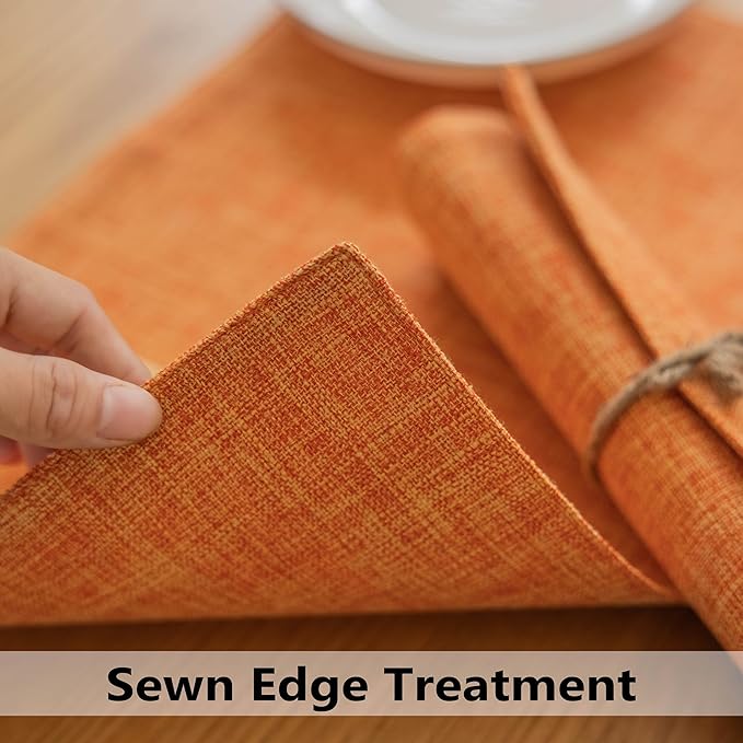 Demetex Orange Placemats Set of 4 Linen Place Mats Decorative Heat Resistant Cloth Table Mats for Party Birthday Gathering Dinner, 13x19 inch, Orange