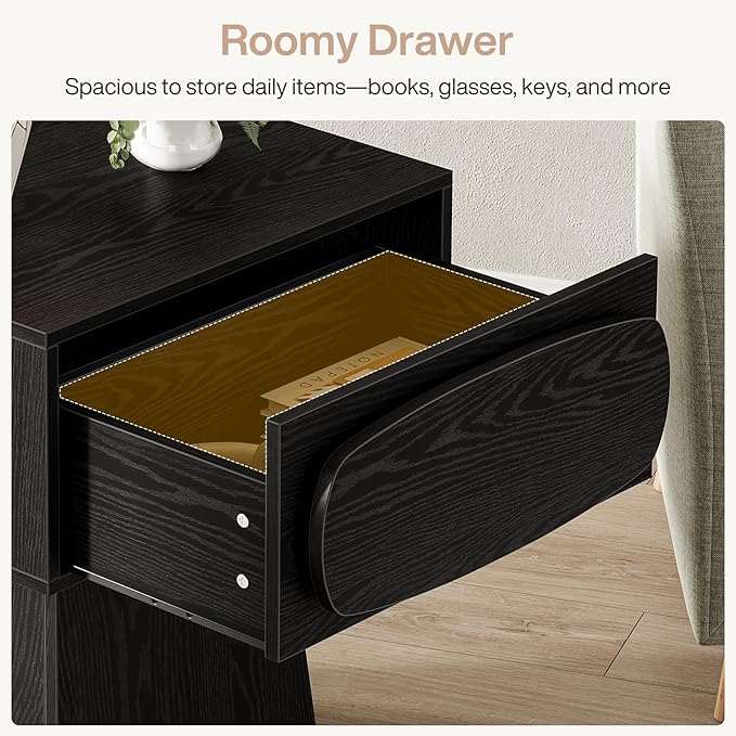 Tribesigns Modern Side End Table with Storage Drawer for Living Room, Bedroom and Small Space, Nightstand Accent Farmhouse Bedside with Oval-Shaped Handle, Easy Assembly (Modern, 1)