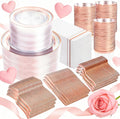 GATHER 700PCS Rose Gold Plastic Plates - Clear Rose Gold Rim Disposable Dinnerware Set Includes 200 Plates, 300 Silverware, 100 Napkins, 100 Cups for Party & Wedding & Valentine's Day